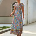 thumbnail image 4 of DondPO Robe Maxi pour Femmes Robes de Plage Maxi à Fleurs Dos Nu Robes de Soirée Robe d'Été pour Femmes Aguichant Longue Boho Robe pour Femme Robes d'Été Robes pour Femmes Robe Jaune TG, 4 of 5