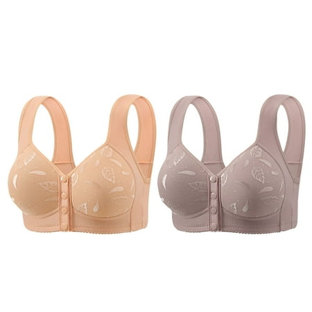 REORIAFEE Bras for Women Wireless 2PC Front Closure Gathered Together Wireless Bras Solid Brassiere Breathable Wide Strap Comfy Corset Underwear Classic Comfortable Support Lingerie Purple S