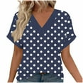 thumbnail image 3 of Craaazy Women's Polka Dots Loose V Neck Short Sleeve Casual T-shirts Gifts, 3 of 5