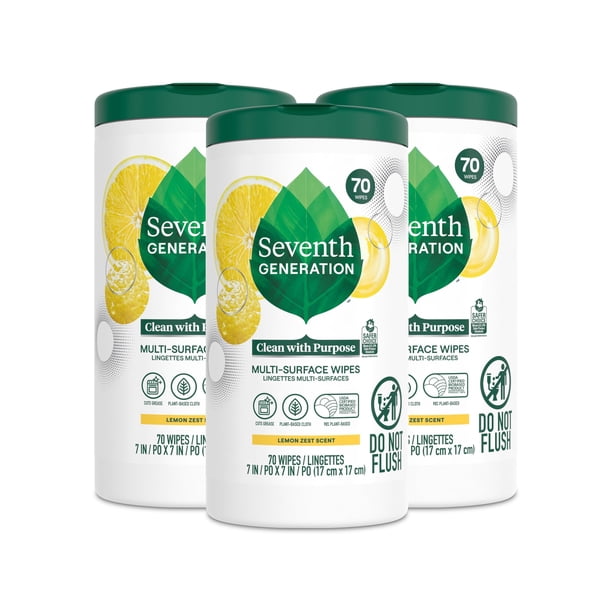 Toallitas multiusos Seventh Generation 3 paquetes de 70 unidades con aroma a limón