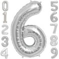 thumbnail image 1 of Silver Number 6 Balloon, 6th Birthday Party Foil Mylar Helium Balloons, 40 Inch, 1 of 4