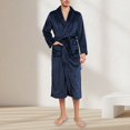 thumbnail image 4 of Men Winter Nightgown - Thick Flannel Warm Tight Waist with Lace Up Belt Solid Color Lapel Pockets Great Water Absorption Mid Length Homewear, 4 of 7