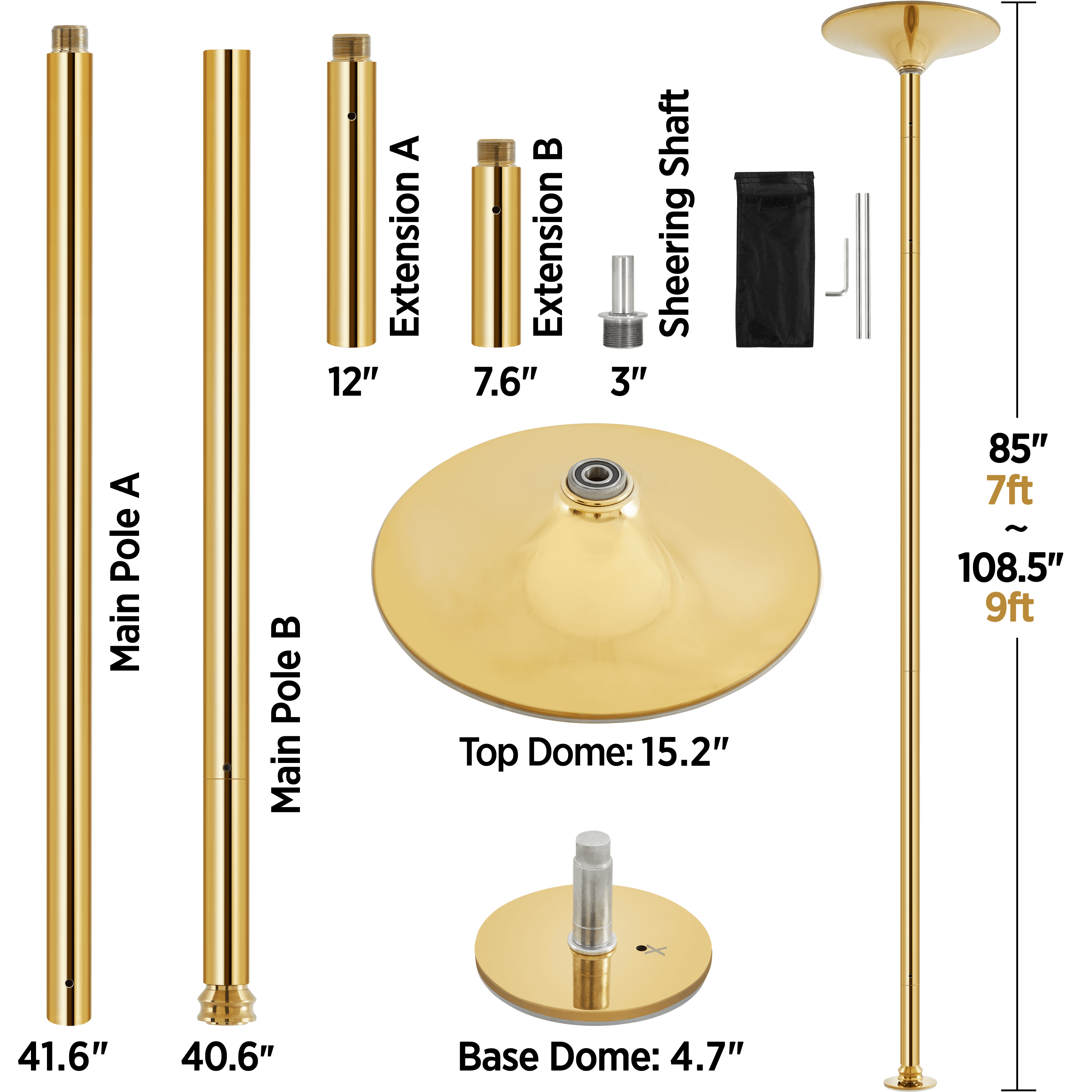 Renwick Portable Dance Pole Height Adjustable 7'-9' Gold