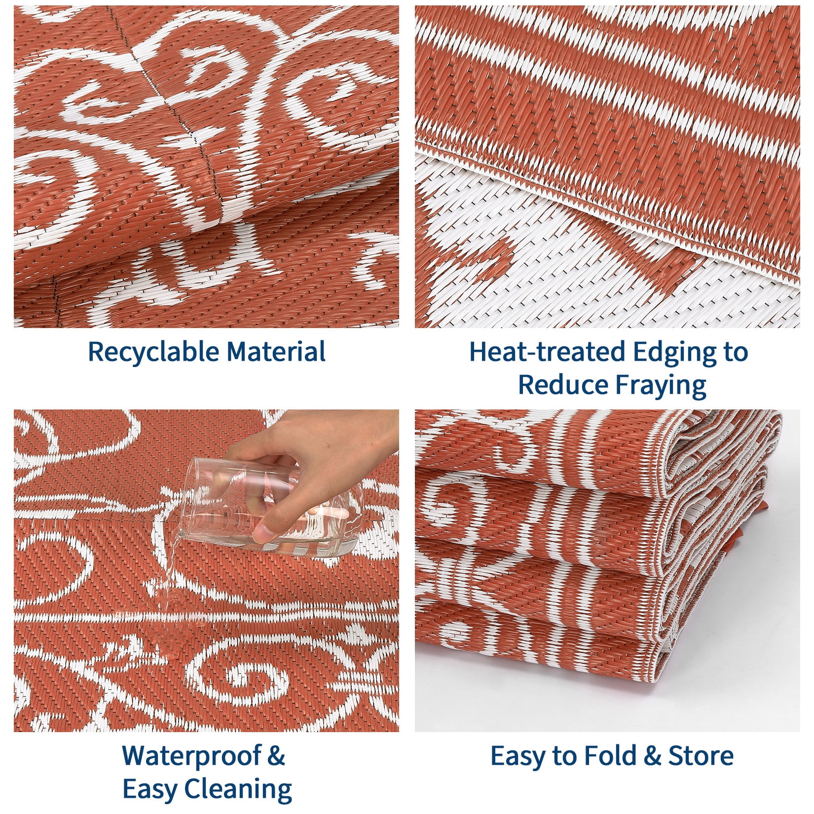 Nanan 9x18 Outdoor Rug, Waterproof UV Protected Fade Resistant Reversible Plastic Straw Patio Mat for RV, Camping, Deck, Yard, Garden, Balcony, Poolside, Brick Red