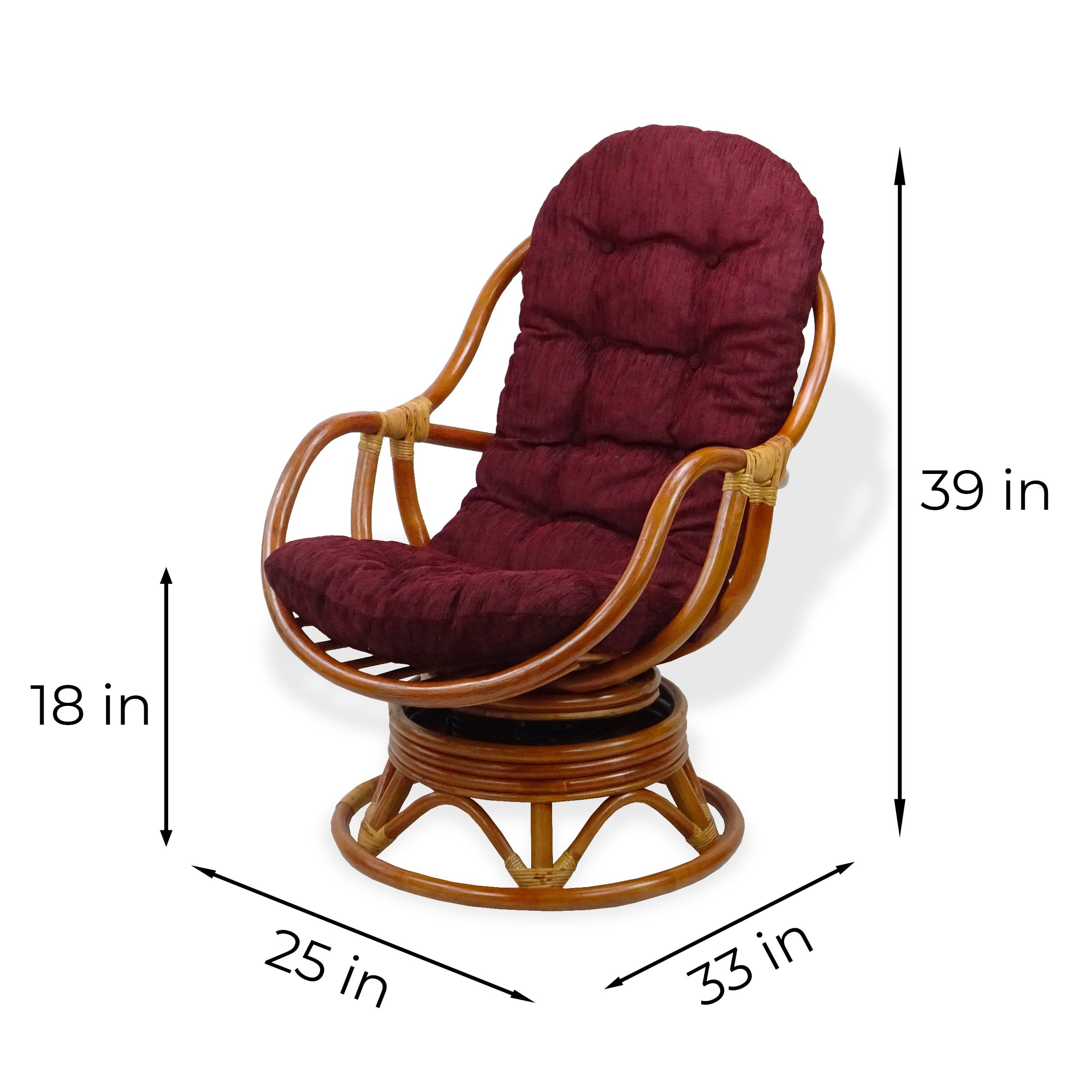 SK New Interiors Bali Lounge Swivel Rocking Chair Rattan Wicker Handmade with Dark Brown Cushion
