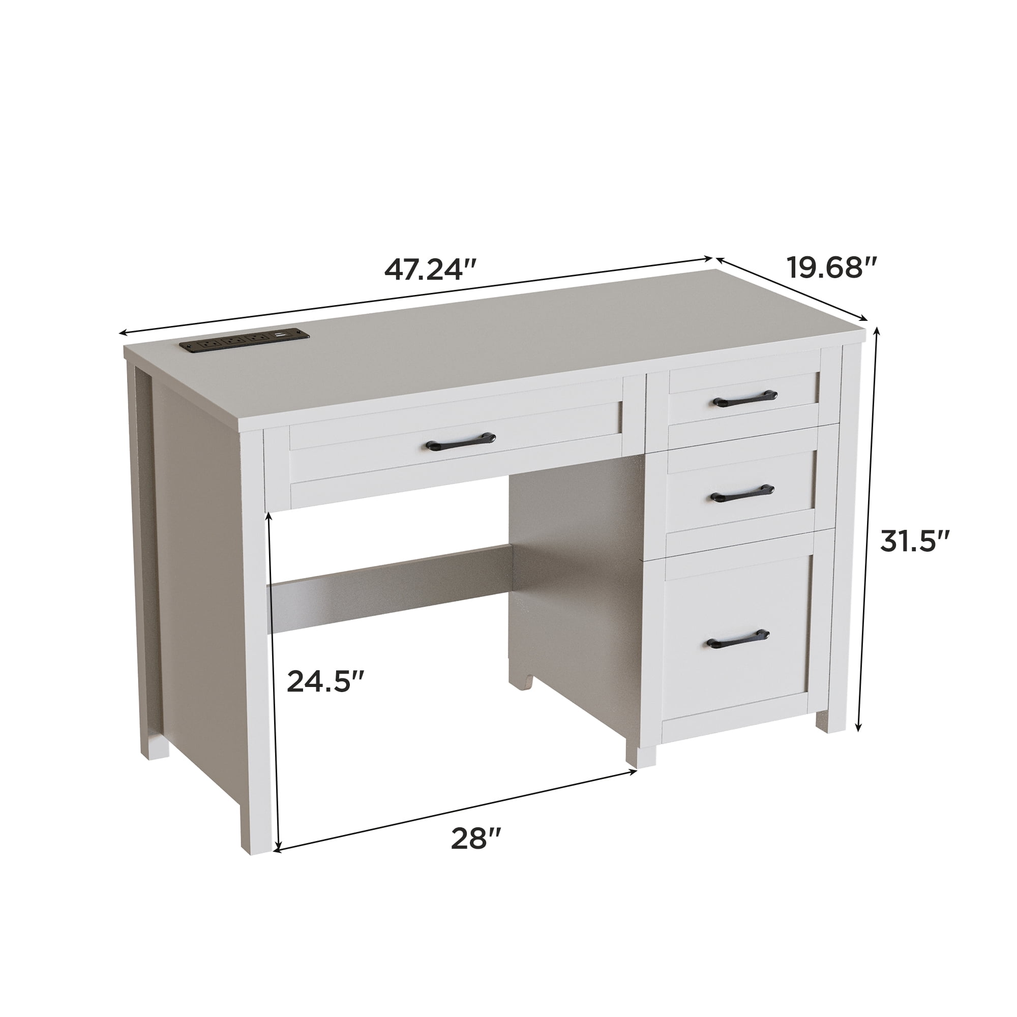 Conate 47" Executive Desk with File Cabinet and Drawers, Home Office Desk with Charging Station and Large Drawer, Workstation Table for Study