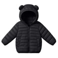 thumbnail image 2 of Winter Puffer Coat with Bear Ears for Boys Girls, Long Sleeve Hooded Zip Up Cotton Outerwear Jacket with Pockets, Black 10-11 Years, 2 of 8