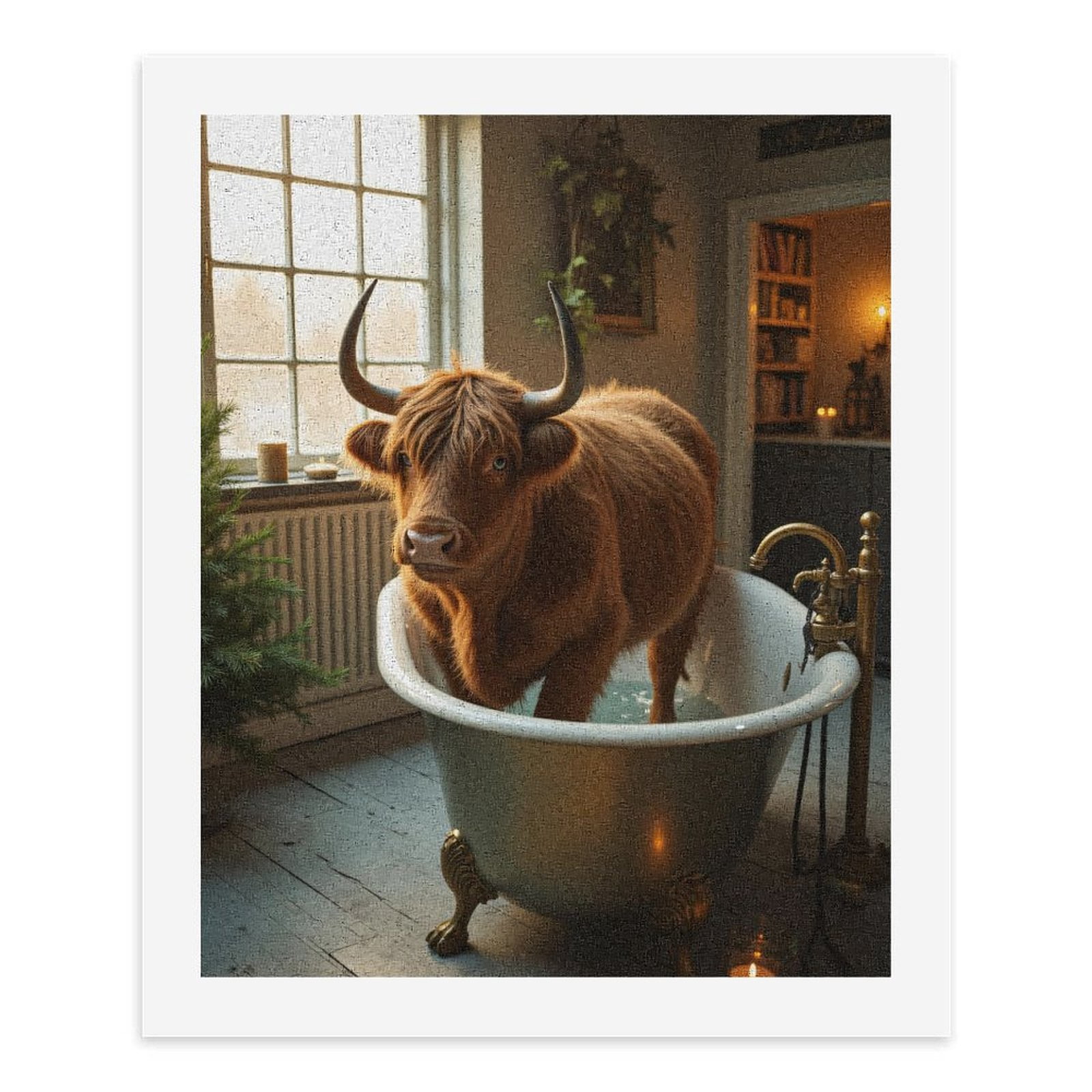 Paint By Numbers Kit for Adults Beginner - Bathing Cow Indoors With Candles DIY Canvas Painting Kits for Adults, Frameless Paint By Number for Adults for Home Wall Decor 16x20 Inch