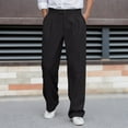 thumbnail image 2 of Men Dress Pants Solid Color Casual Comfortable Flat Front Trousers Business Black Pant, 2 of 5