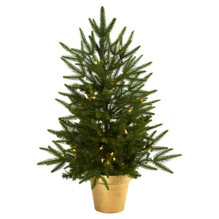 Home Decorative 2.5 Inch Christmas Tree w/Golden Planter & Clear Lights
