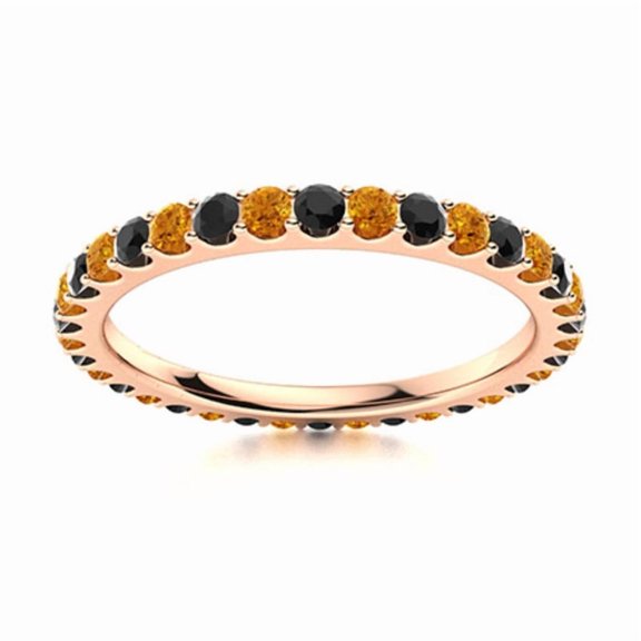 2MM Round Citrine & Black Spinel 925 Sterling Silver Rose Plated Eternity Ring