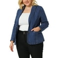 thumbnail image 5 of Agnes Orinda Women's Plus Size Denim Blazer Notched Lapel Button Work Jean Jackets 2X Sky Blue, 5 of 8