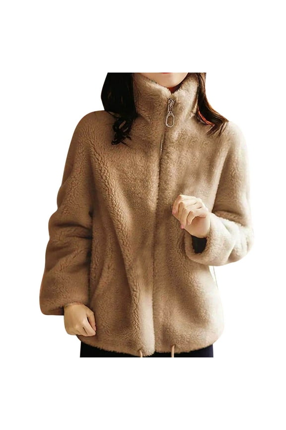 Women Flannel Jacket Coral Velvet Zipper Sweater, Plush Thickened Fall And Winter New Double-sided Velvet Warm High Collar Coat On Sale