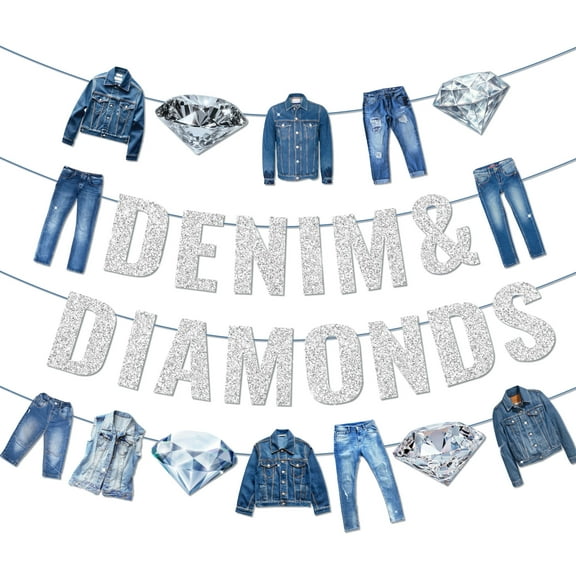 Denim & Diamonds Party Banner - Cowboy & Sparkle Mix Style Decor for Birthday Bachelorette Theme Party Supplies