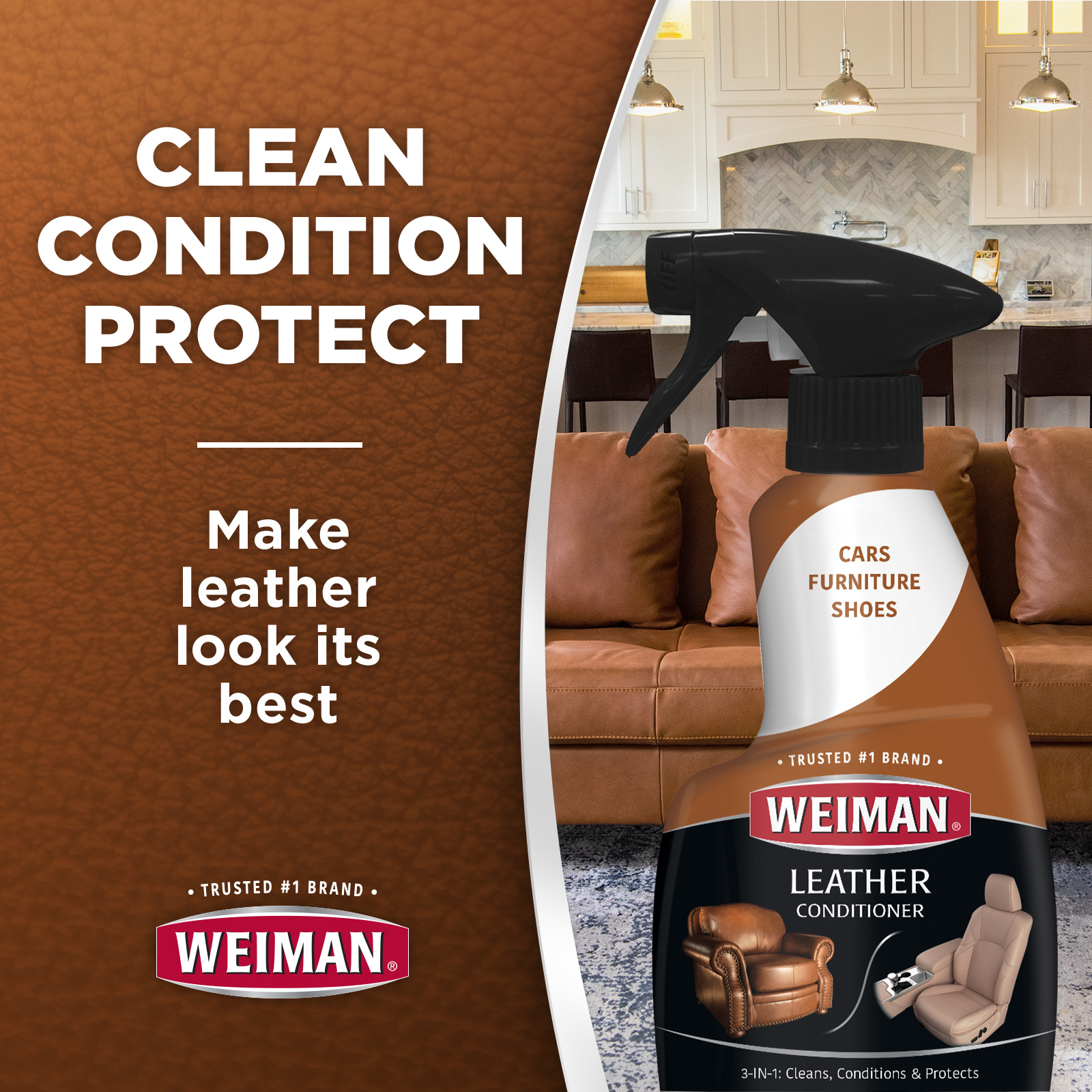Weiman 3-1 Leather Cleaner & Conditioner for Furniture, Auto, Bags & Shoes, UVX Protection,16oz - image 3 of 8