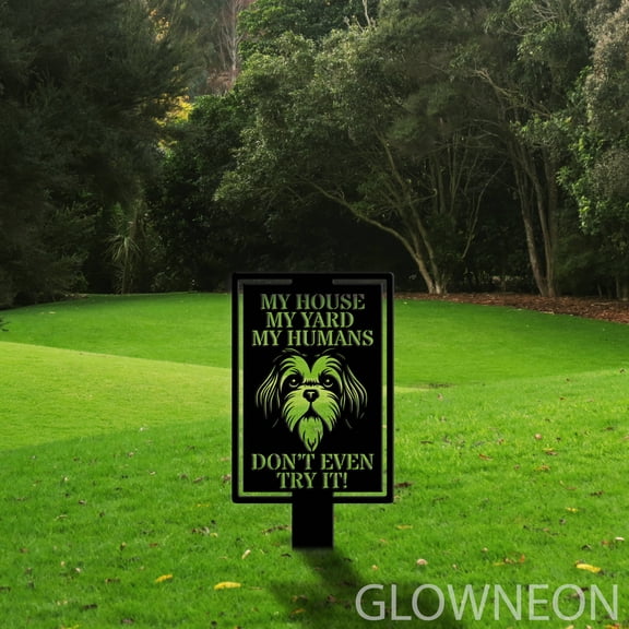 Glowneon Shih Tzu Dog Metal Yard Stake, Beware Of Dog Garden Stake