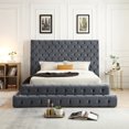 thumbnail image 2 of Eleonora King Size Luxurious Upholstered Velvet Bed in Gray Color, 2 of 9