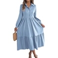 thumbnail image 2 of Spring Dresses for Women 2026 Trendy Long Sleeve Button Down Collared Ruffle Hem A Line Flowy Long Dress, 2 of 8