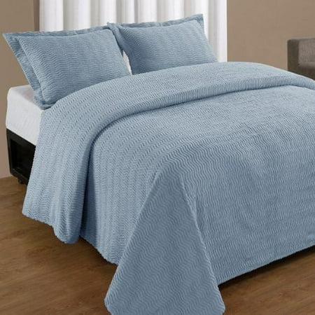 Beige Chenille - NATICK CHENILLE BEDSPREAD AND PILLOW SHAM SET, ALL COTTON, KING SIZE, BLUE