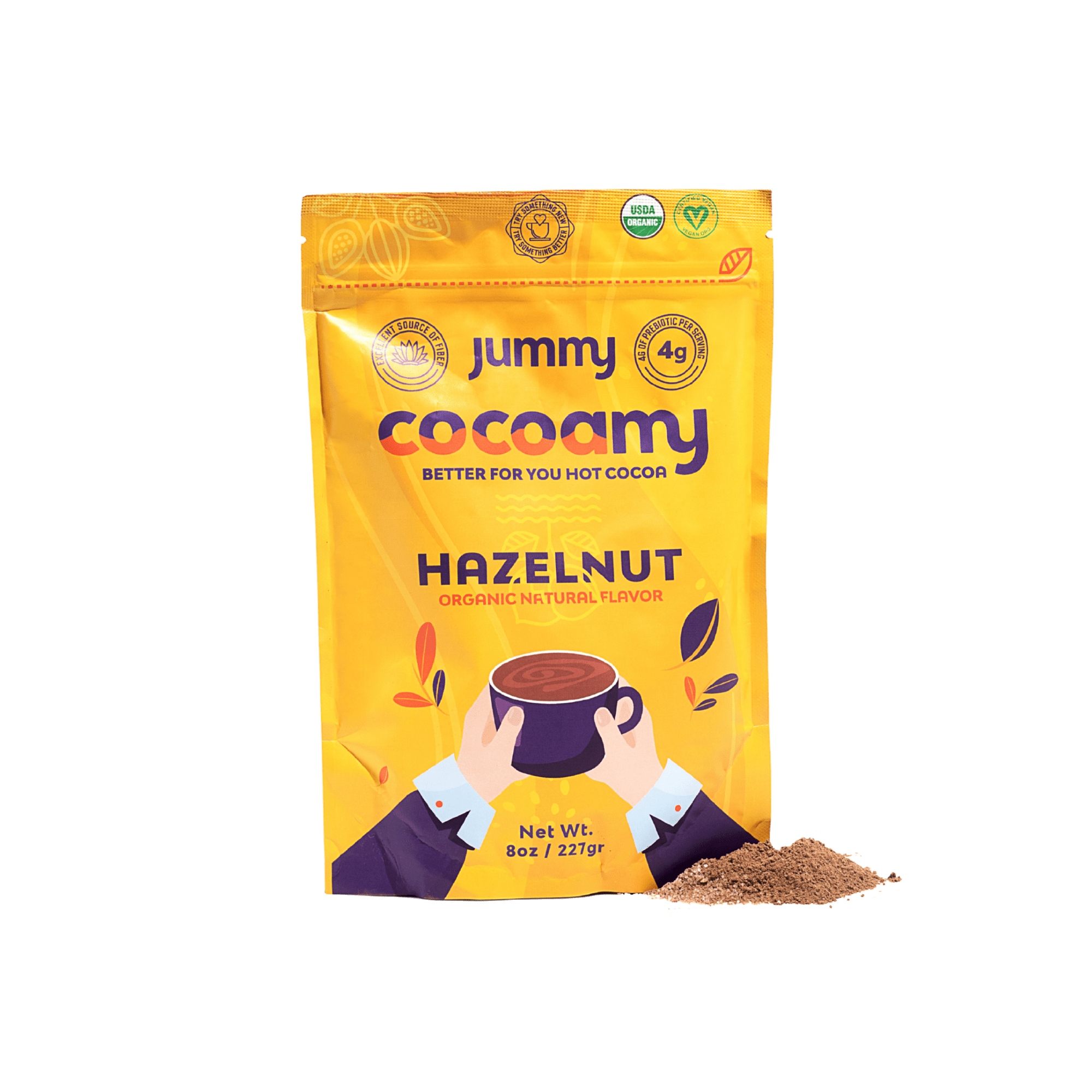 Jummy Cocoamy Hot Chocolate Mix, Organic, Prebiotic, Hazelnut, 8 oz Bag