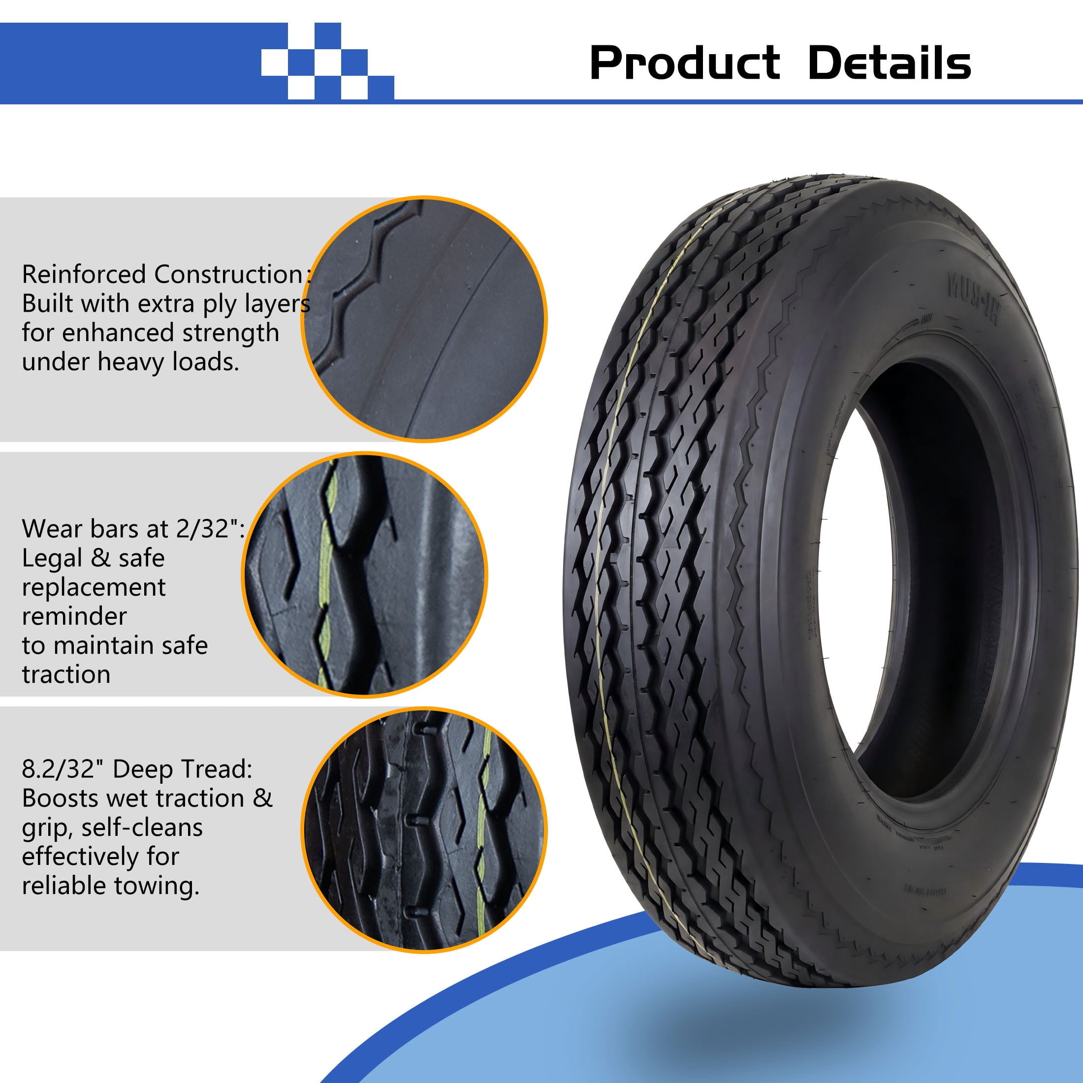 Hi-Run 2 Set SU02 5.30-12 4PR Boat Trailer Tire and 4-Lug Galvanized 8 Spoke Wheel Assembly