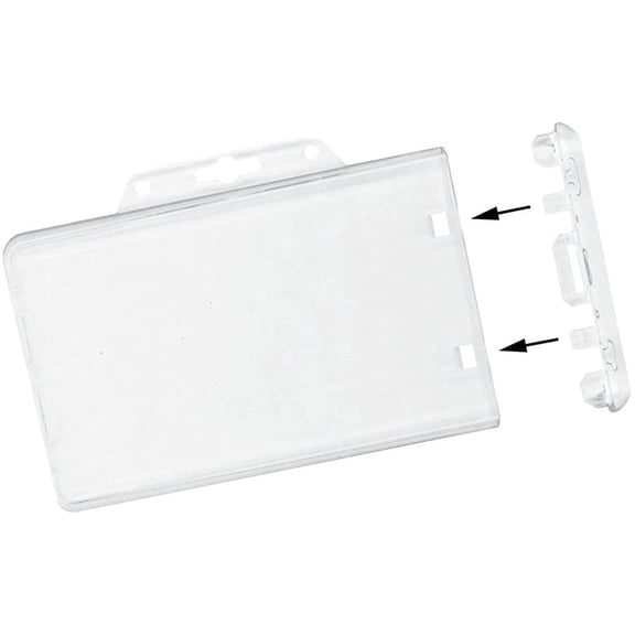 50 Pack - Heavy Duty Horizontal Permanent Locking Badge Holder - Crystal Clear Hard Plastic Case for Photo I.D. Badges or Proximity Cards by Specialist ID