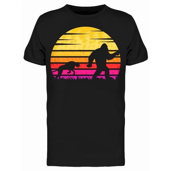 Yeti And Cheetah Sunset Retro T-Shirt Men -Image by Shutterstock, Male 3X-Large