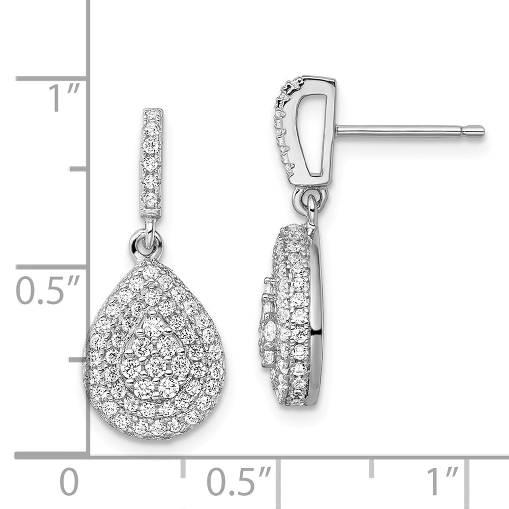 925 Sterling Silver Polished CZ Pave Double Pear Dangle Post Earrings