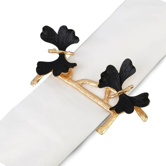 Lot de 4 ronds de serviette papillon noir et doré
