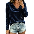 thumbnail image 4 of Womens Velvet Cowl Neck Tops Long Sleeve Elegant Casual Loose Fit Fall Winter Pullover Blouse Dark Blue S, 4 of 7