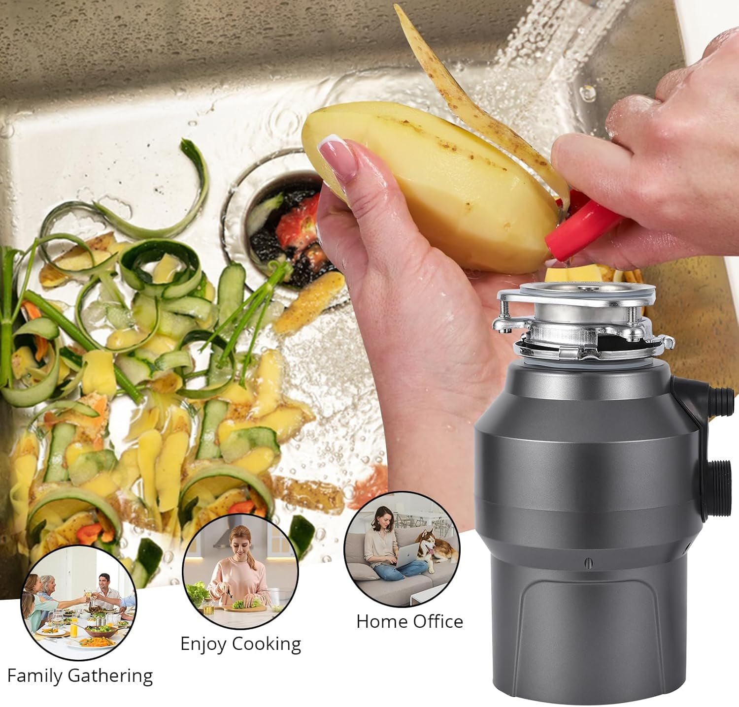 ChaoLink 1/2HP Garbage Disposal, 380W 110V Food Waste Disposer, Continuous Feed, 14" Cord, 3500RPM, Wireless Switch