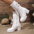 thumbnail image 6 of Women's Casual Mid Calf Boots, Punk Double Buckle Rivet Platform Side Zipper Lace Up Design with Breathable Lining, Trendy Boots for Daily Party Gift, 6 of 7