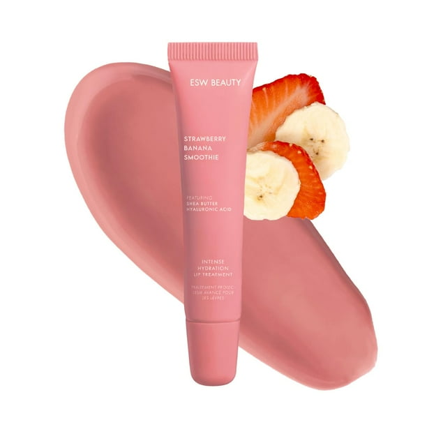 Tratamiento de labios ESW Beauty Strawberry Banana Smoothie - Tinte nude rosa suave con manteca de karité, ácido hialurónico, fresa y plátano para hidratación intensa y prevención de sequedad