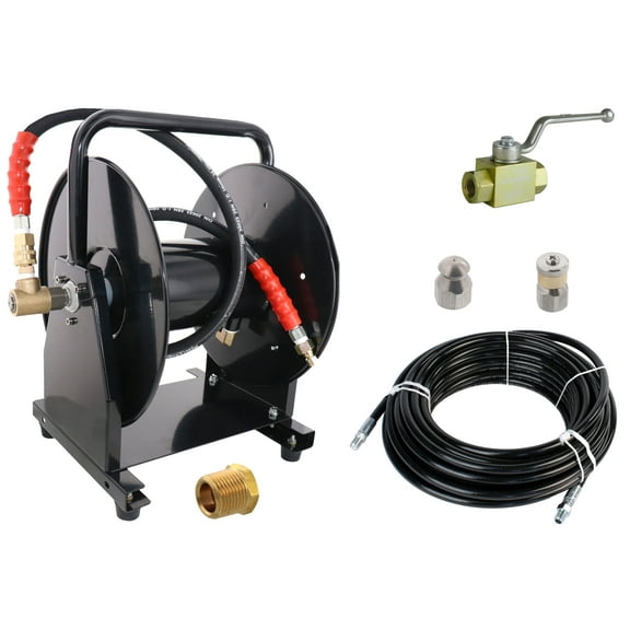 Scheiffer Sewer Jetter Kit - Ball Valve Hose Reel 1/4" x 100' Hose and Nozzles
