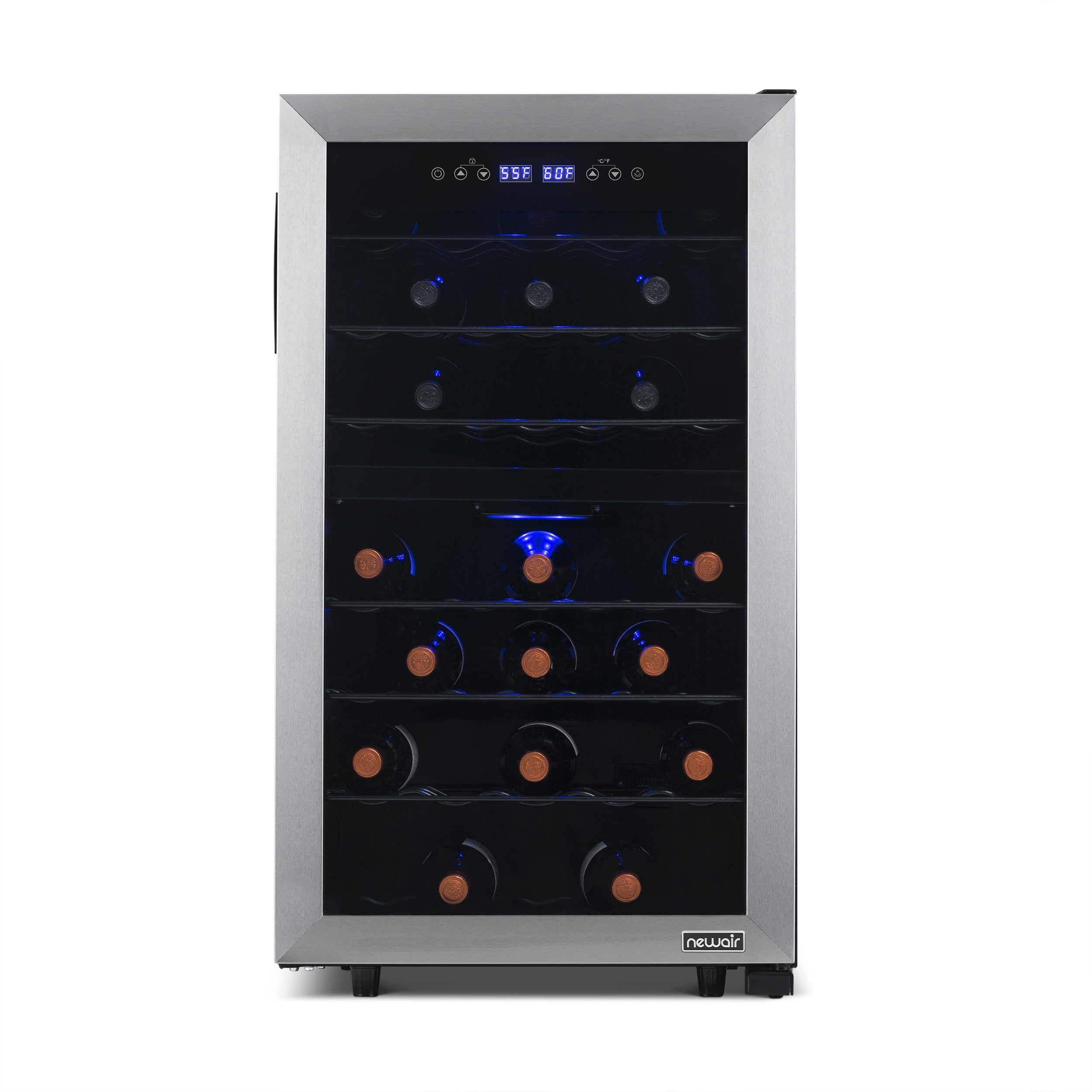Newair Freestanding Wine Fridge, 43 Bottle Dual Zone Compressor  Wine Cooler Fridge in Stainless Steel
