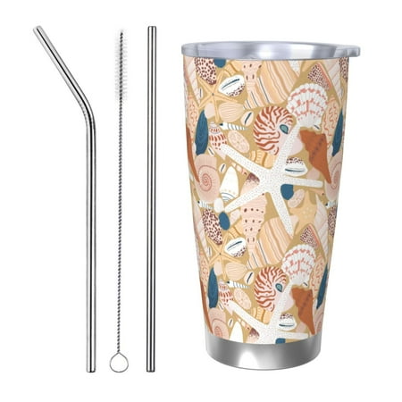 

KLL Tropical Beach Sea Shell Print 40oz Stainless Steel Insulated Car Cup with Spillproof Lid - Keep Your Drink Hot or Cold on the Go-Straw Three-piece Set