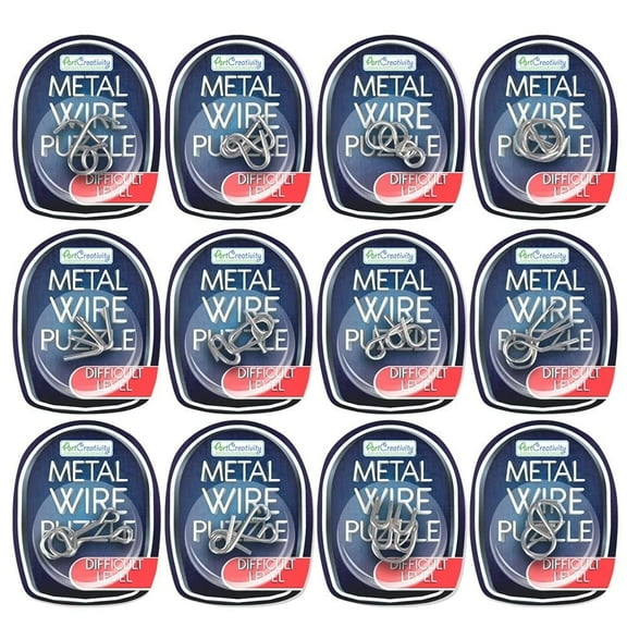 Gamie 12-Pack Metal Wire Puzzle Set, Brain Teaser IQ Logic Puzzles, STEM Educational Toy for Kids Ages 6 , Teens & Adults, Travel Game and Party Favor