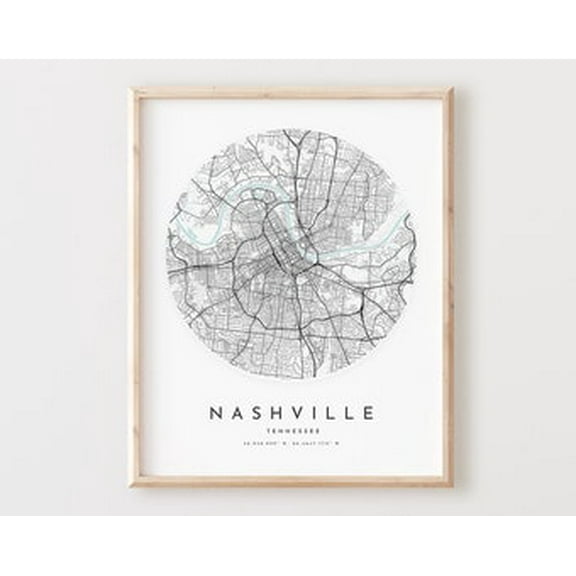 POSTER Nashville Map Print, Nashville Map Poster City Wall Art, Tn Road Map, Tennessee Print Street Map Decor UNFRAMED, 12x18