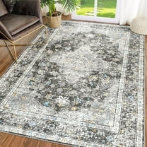 Junovo Boho Area Rugs Vintage Boho Carpet Non-slip Floor Rug for Living Room,4'x6',Dark Gray