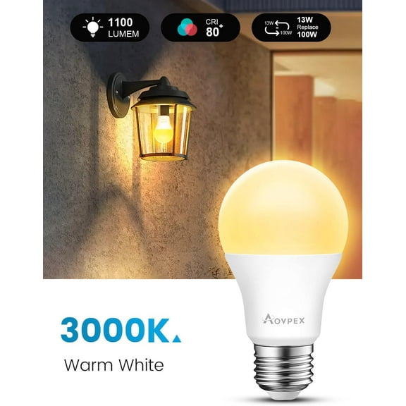 YNTVV-Dusk to Dawn LED Light Bulbs Outdoor, 13W Ultra Bright(100W Equivalent), 3000K Warm White Lightbulb Built-in Photocell Sensor, Auto On/Off Bulb for Garage, Wall Lantern, Patio, 2 Pack