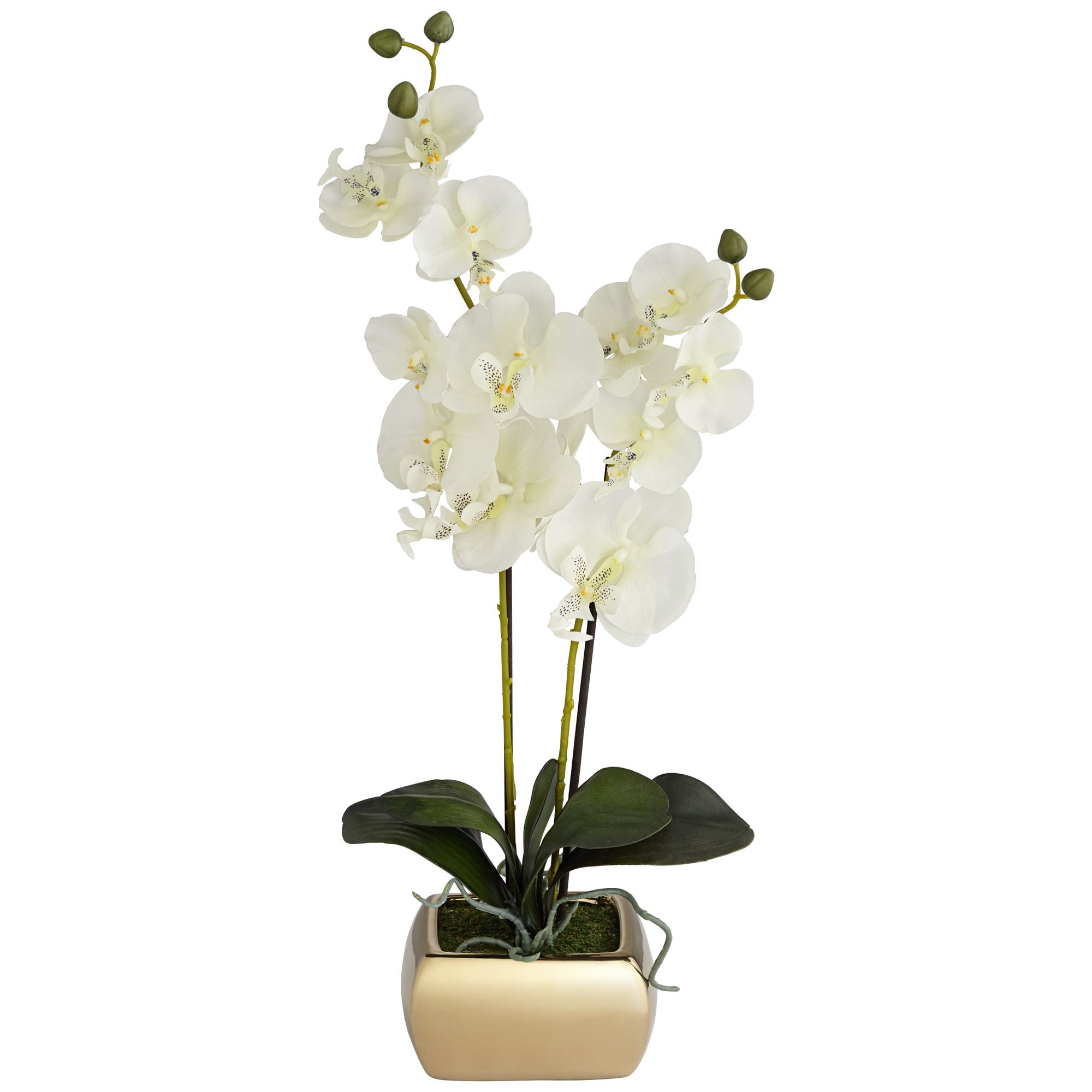 Dahlia Studios Potted Faux Artificial Flowers Realistic White Orchid Greenery in Gold Ceramic Pot for Home Decoration 22" High