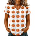 thumbnail image 3 of Halloween Shirts for Women Novelty Fall Halloween Pumpkin Short Sleeve T Shirts V Neck Autumn Holiday Fashion Pullover Tops Beige S, 3 of 6