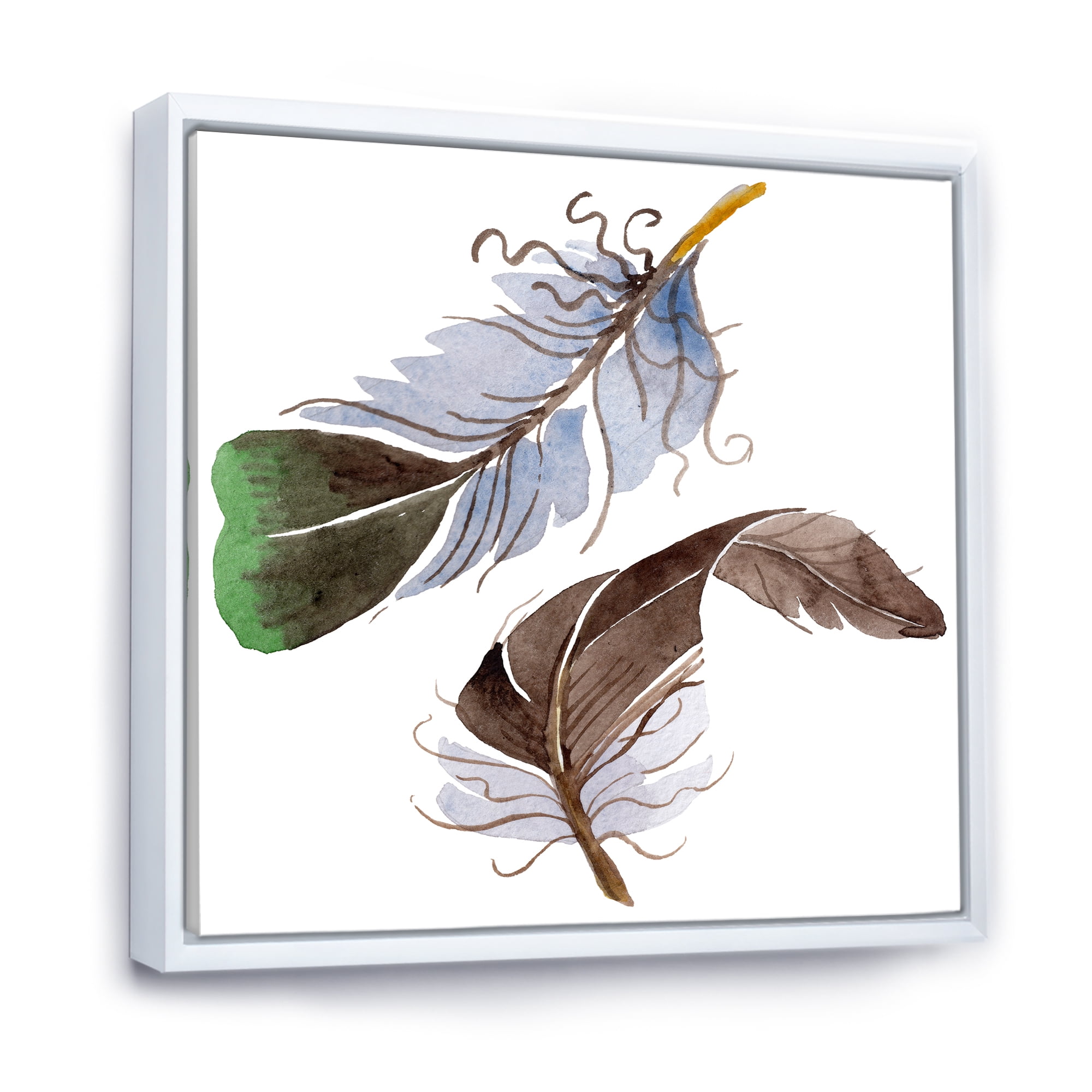 Designart 'Abstract Green Bird Feather From Wing' Bohemian & Eclectic Framed Canvas Wall Art Print