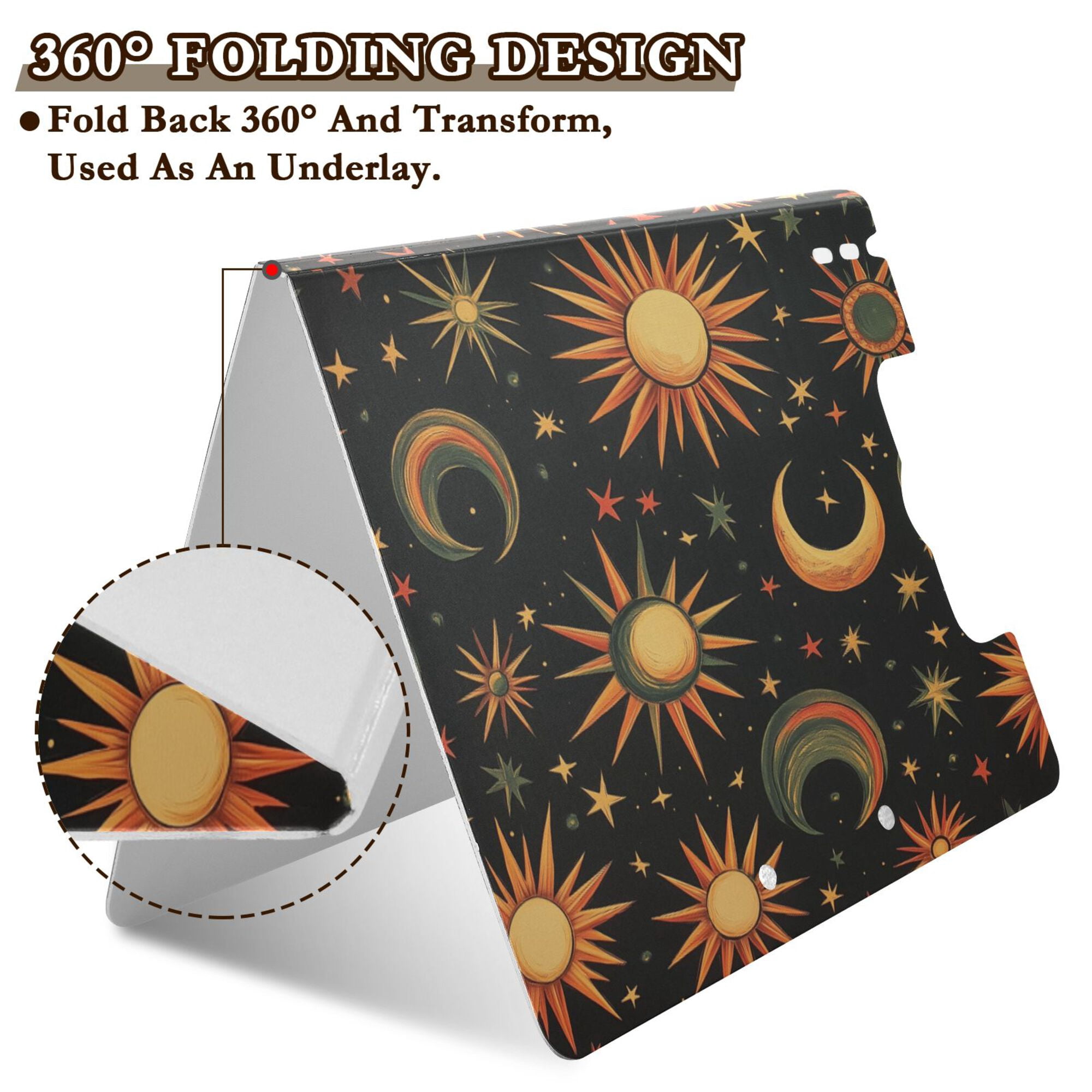 FORMRS A4 Clipboard Folder with Pen Holder Horizontal Foldable School Office Binder, Sun Moon and Stars Pattern