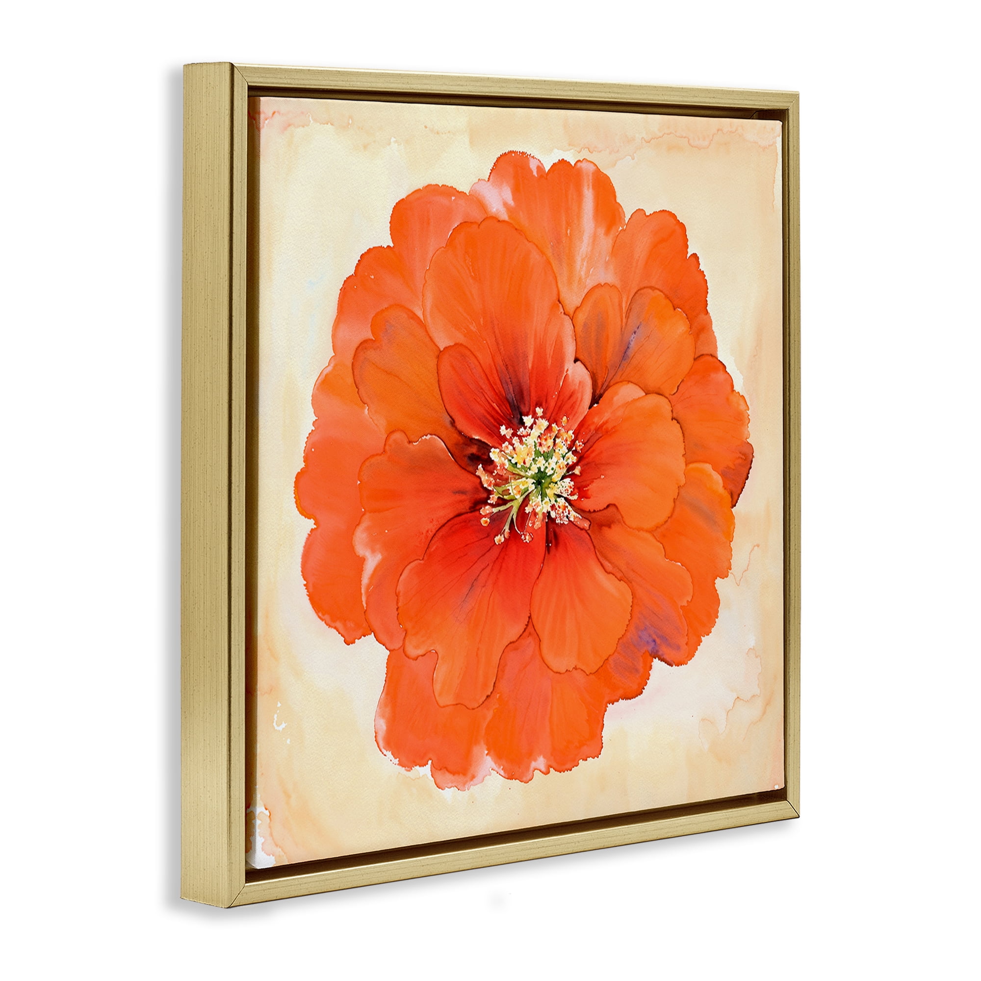 Stupell Industries Mixed Media Flowers Plants & Flowers Painting Gold Floater Framed Canvas Art Print Wall Art, 18 x 18