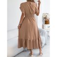 thumbnail image 2 of Women A Line Long Dress Short Ruffle Sleeve Casual Daily Wear Slim Fit Solid Color Round Neck S XL, 2 of 7