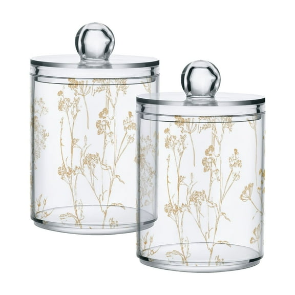 Golden Butterflies and Flora Cotton Swabs Cans Translucent Plastic Canisters Dustproof Lid for Bathroom Storage