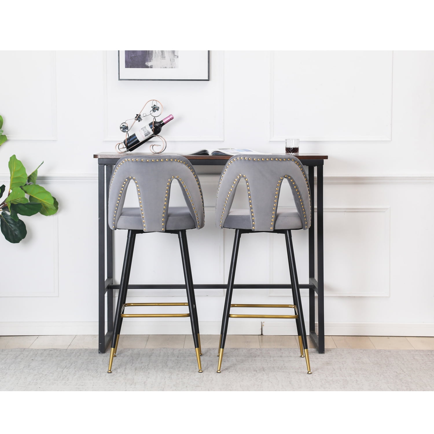 Kadyn 28" Counter Height Stools, Upholstered Bar Stools Set of 2, Velvet Bar Chairs for Living Room, Dinning Room, Kitchen, Gray Kadyn 28" Counter Height Stools, Upholstered Bar Stools Set of 2, Velvet Bar Chairs for Living Room, Dinning Room, Kitchen, Gray