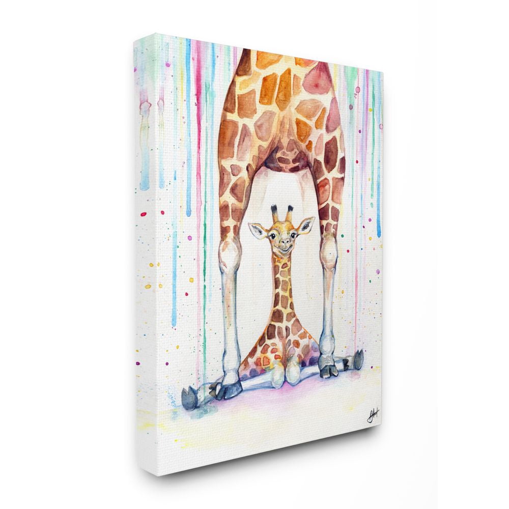 Stupell Industries Colorful Cute Giraffe Family Animal Watercolor Painting Canvas Wall Art by Marc Allante
