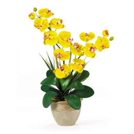 Double Phalaenopsis Silk Orchid Flower Arrangement, Yellow